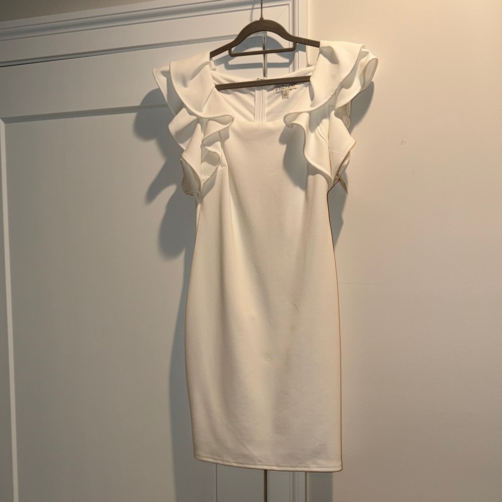 She & Sky Elegant White Ruffle Dress